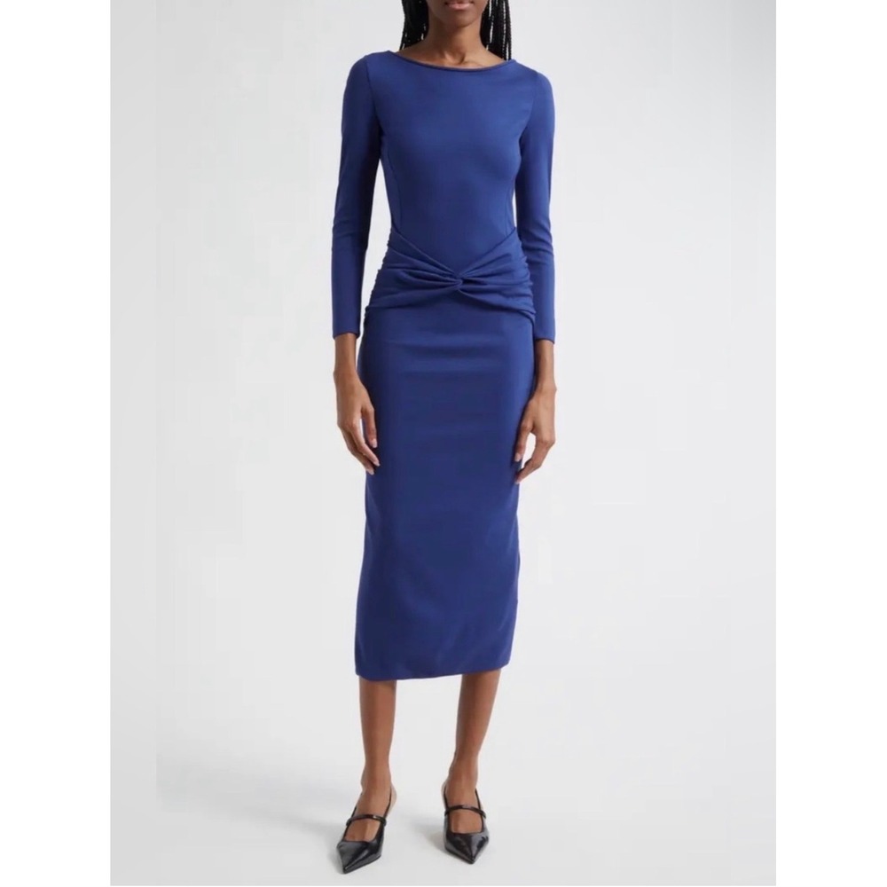 Emporio Armani Punto Milano Twist Waist Midi Dress Blue Size 50 XL